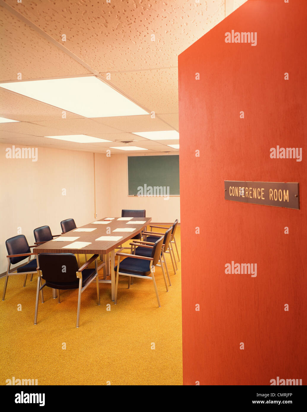 1960s Conference Room Interior With Table Chairs Chalkboard