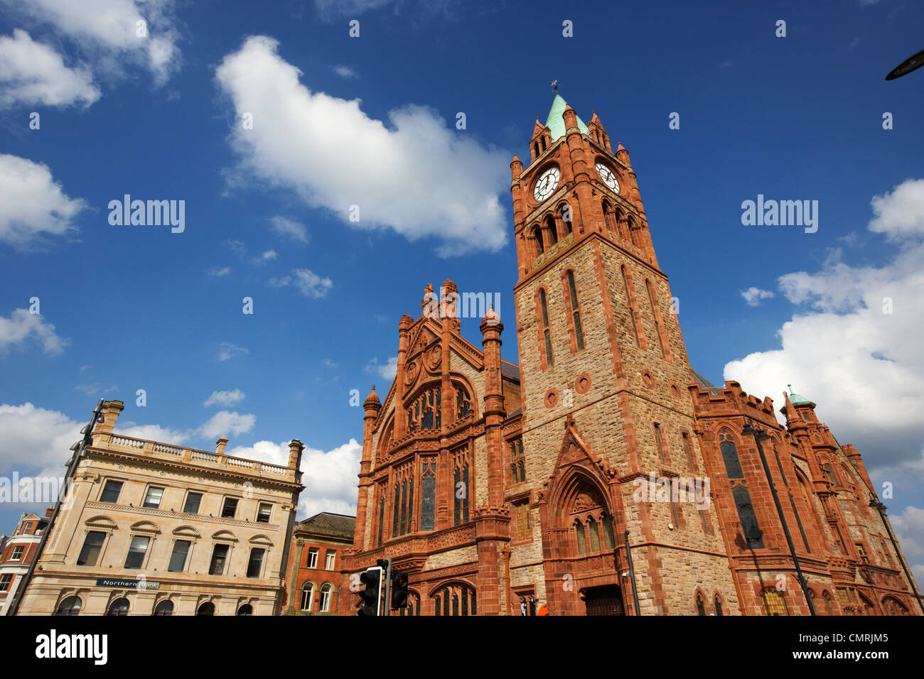 The northern bank building and the Guildhall Derry city county londonderry northern ireland uk. Stock Photo