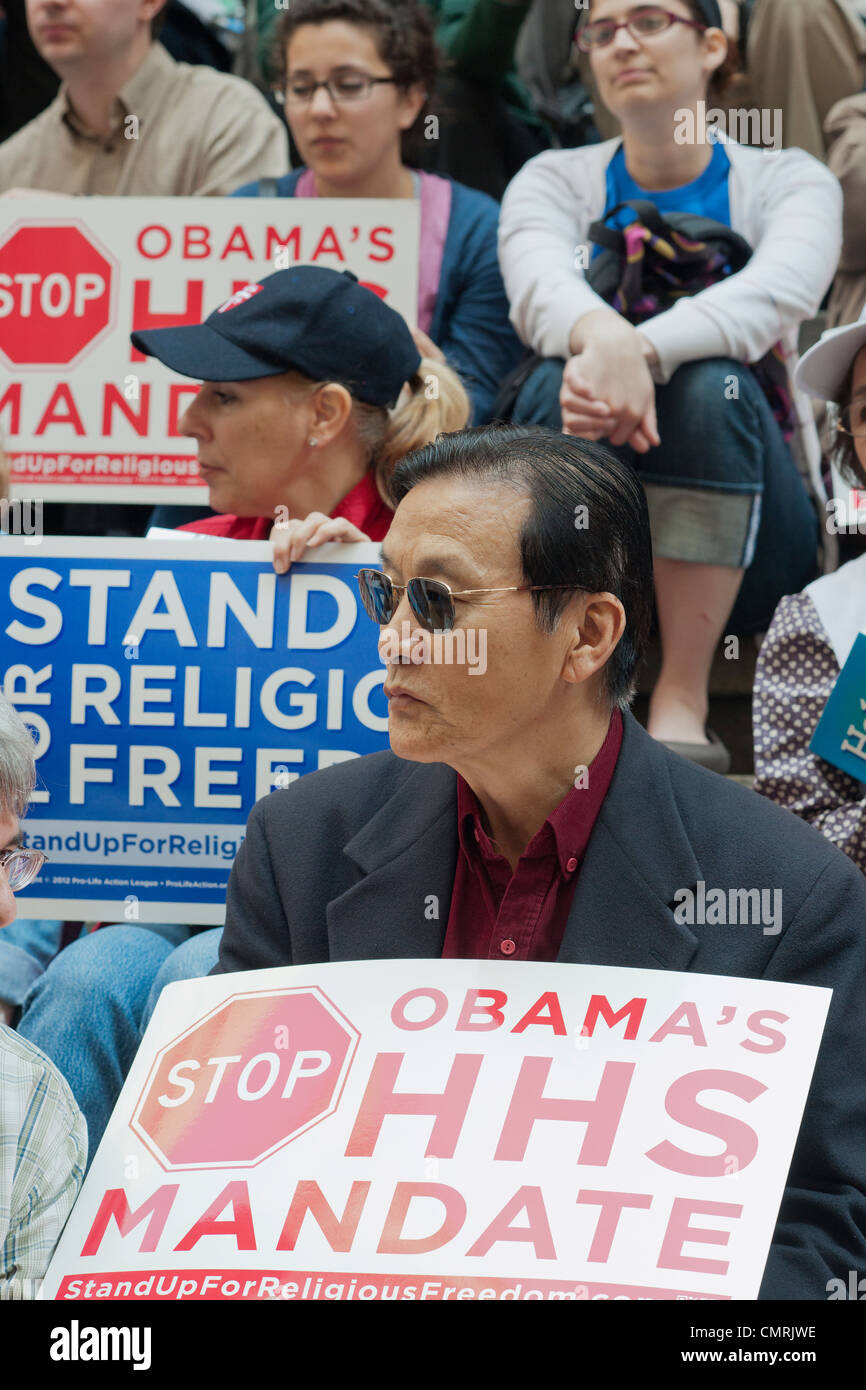 Members of various religious pro-life groups protest in  New York against the implementation of ObamaCare Stock Photo
