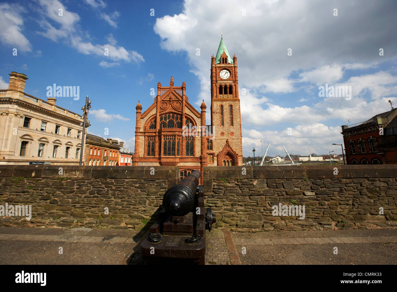 Derrys walls and the Guildhall Derry city county londonderry northern ireland uk. Stock Photo
