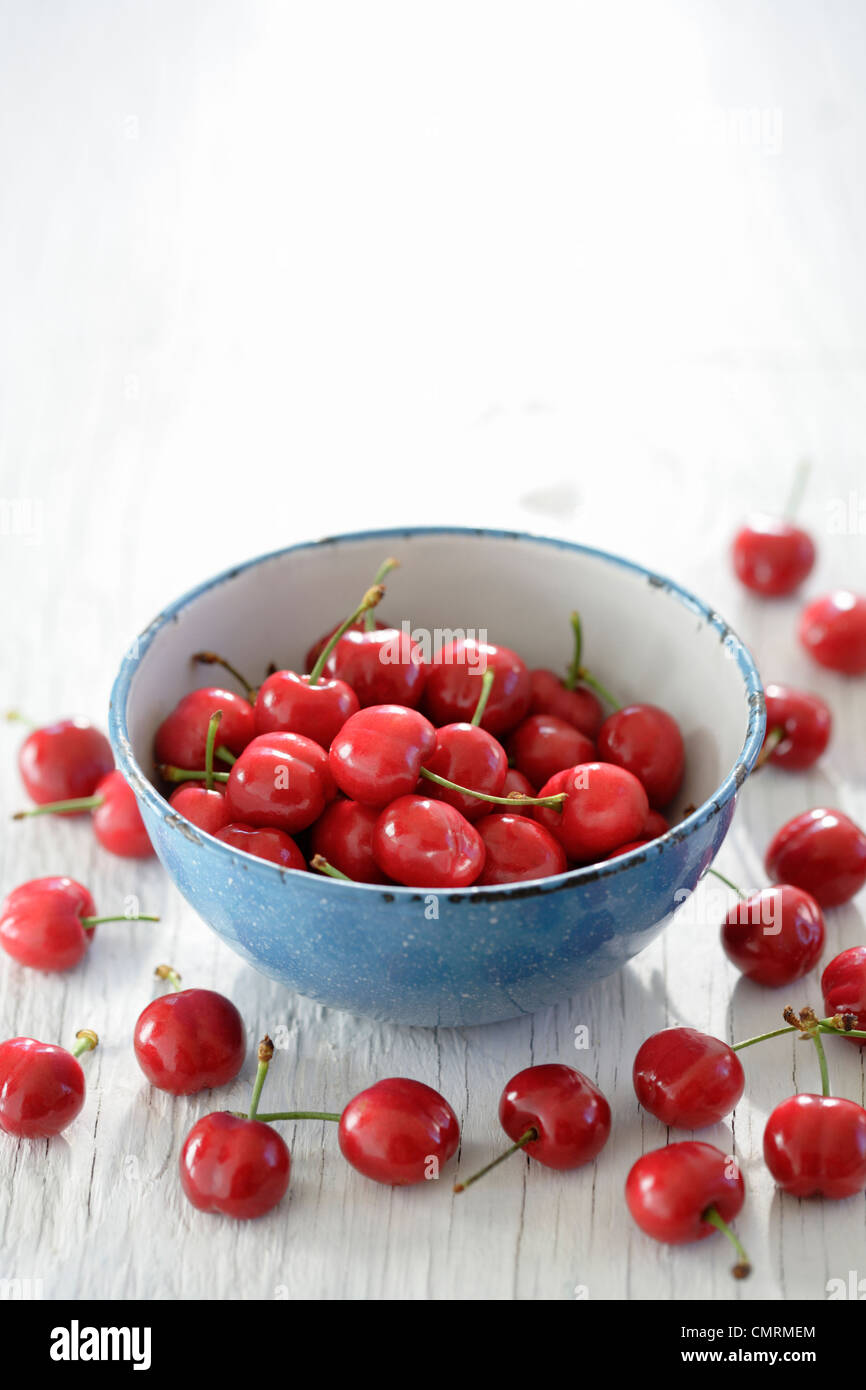 Cherries in bowl Stock Photo