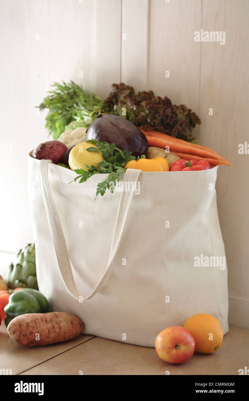 Variety of vegetables in reusable bag Stock Photo