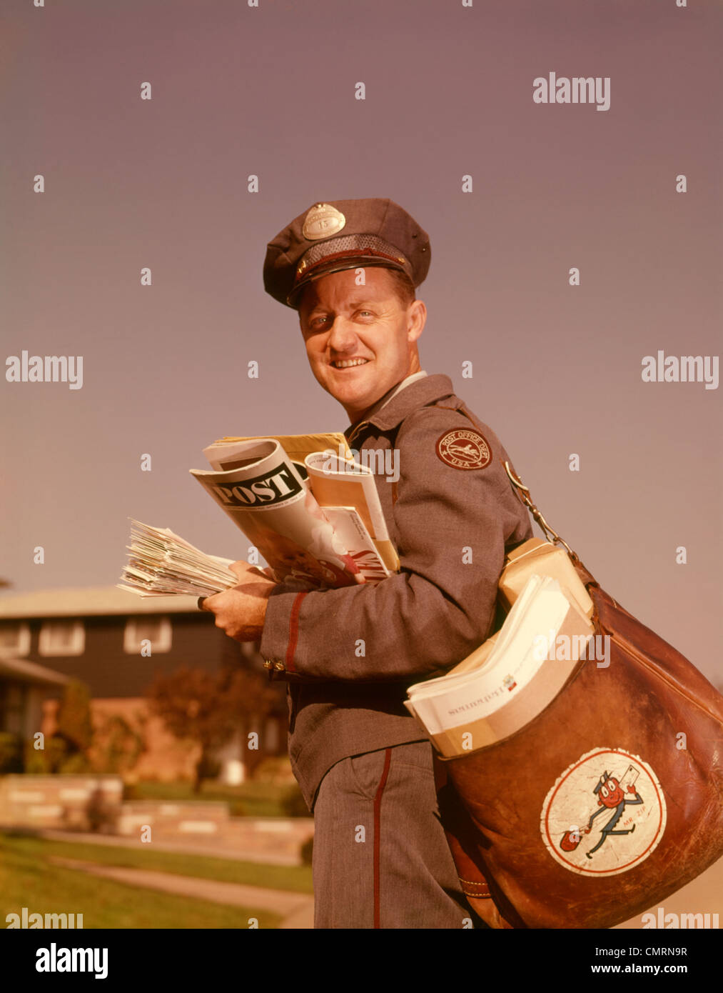 1960 1960s SMILING MAILMAN HOLDING MAIL MAILBAG LETTERS ...