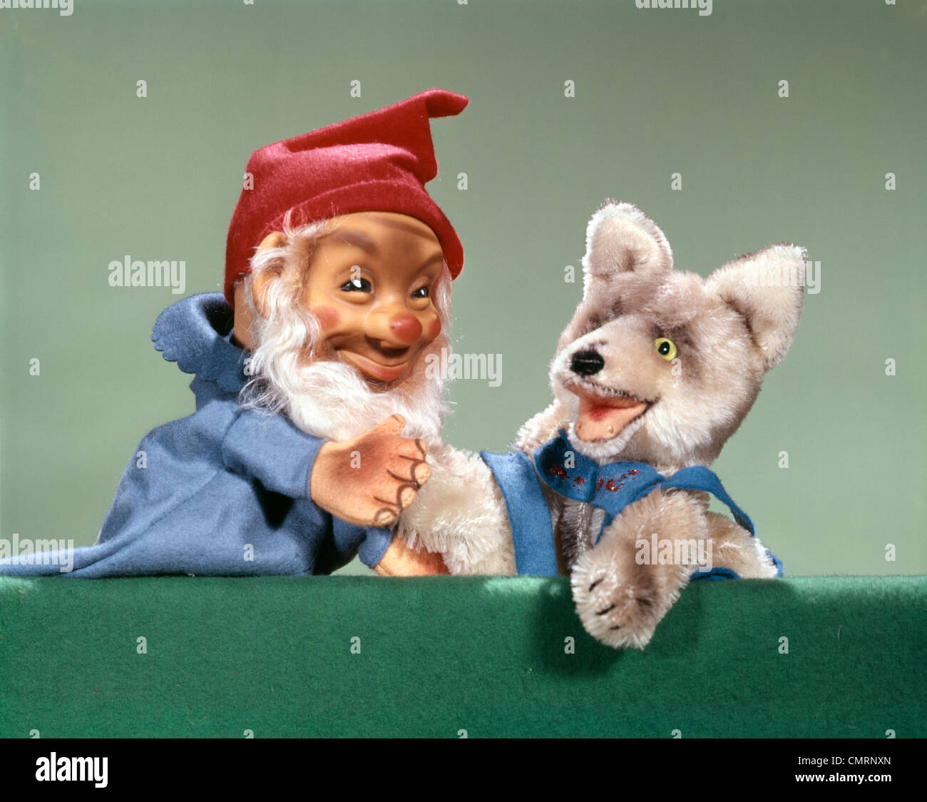 1960s PUPPET SHOW ELF AND DOG RETRO Stock Photo