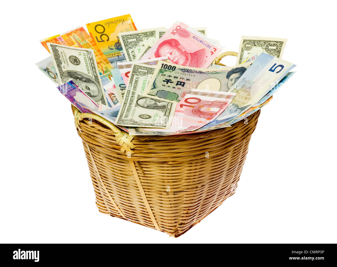 Basket Full Of Currency Notes Of Various Countries Stock Photo Alamy