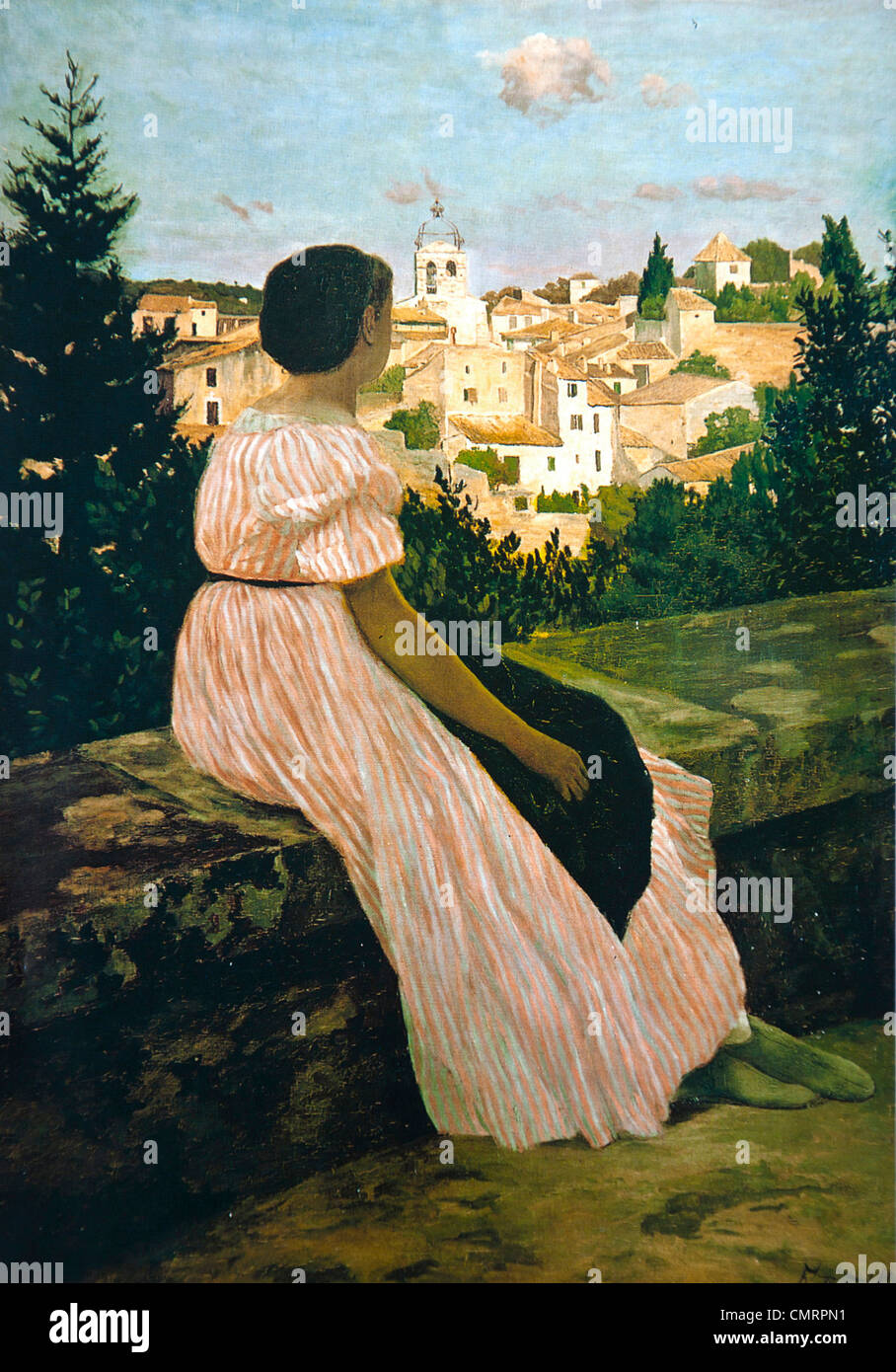 Frédéric Bazille, The Pink Dress, 1864, oil on canvas Stock Photo