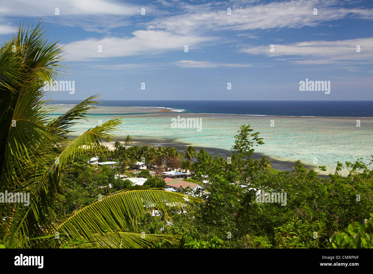 Namaqumaqua village and coral reef, Coral Coast, Viti Levu, Fiji, South ...