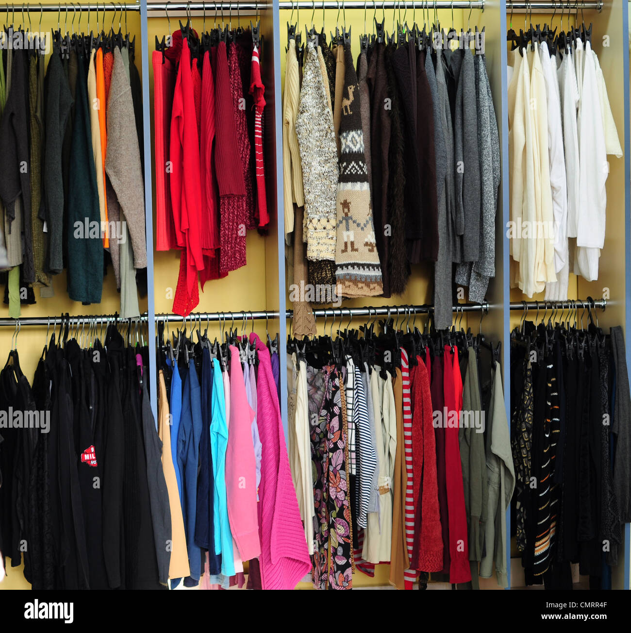 racks with different clothes Stock Photo