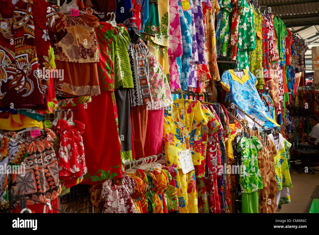 Clothing stall at Suva Flea Market, Suva, Viti Levu, Fiji, South Pacific Stock Photo