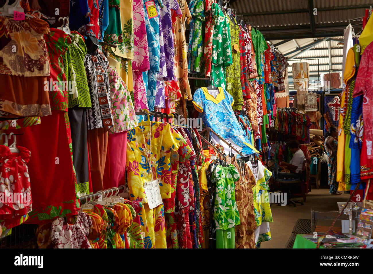 Clothing stall at Suva Flea Market, Suva, Viti Levu, Fiji, South Pacific Stock Photo