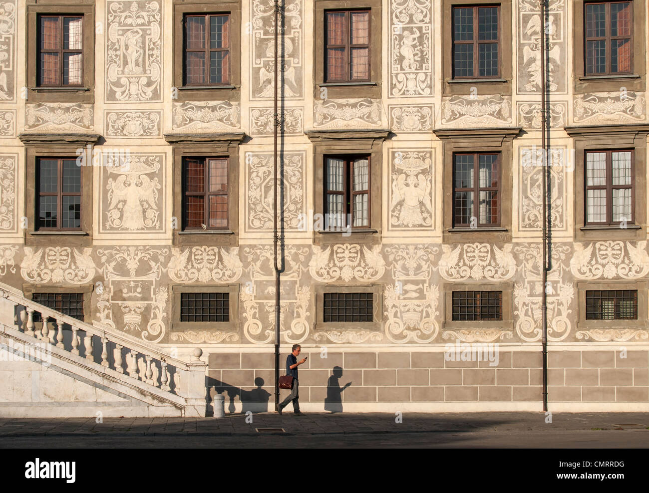 Sgraffiti Facade of Palace della Carovana (Palazzo dei Cavalieri), Scuola Normale Superiore in Knights' Square, Pisa, Italy Stock Photo