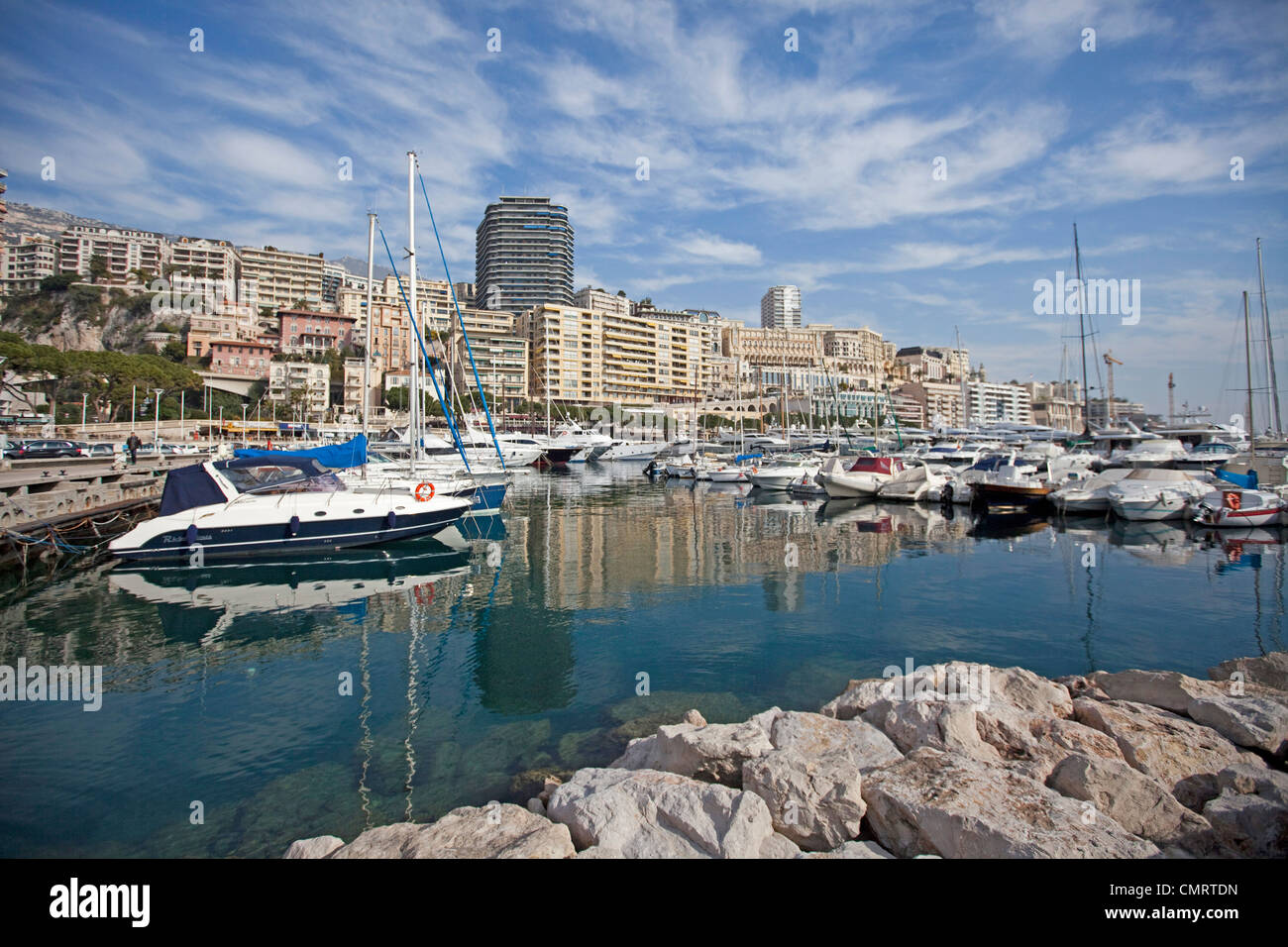 general view of Monaco & high rise buildings of Monte Carlo marina with millionaires yachts 124692 Monaco Stock Photo