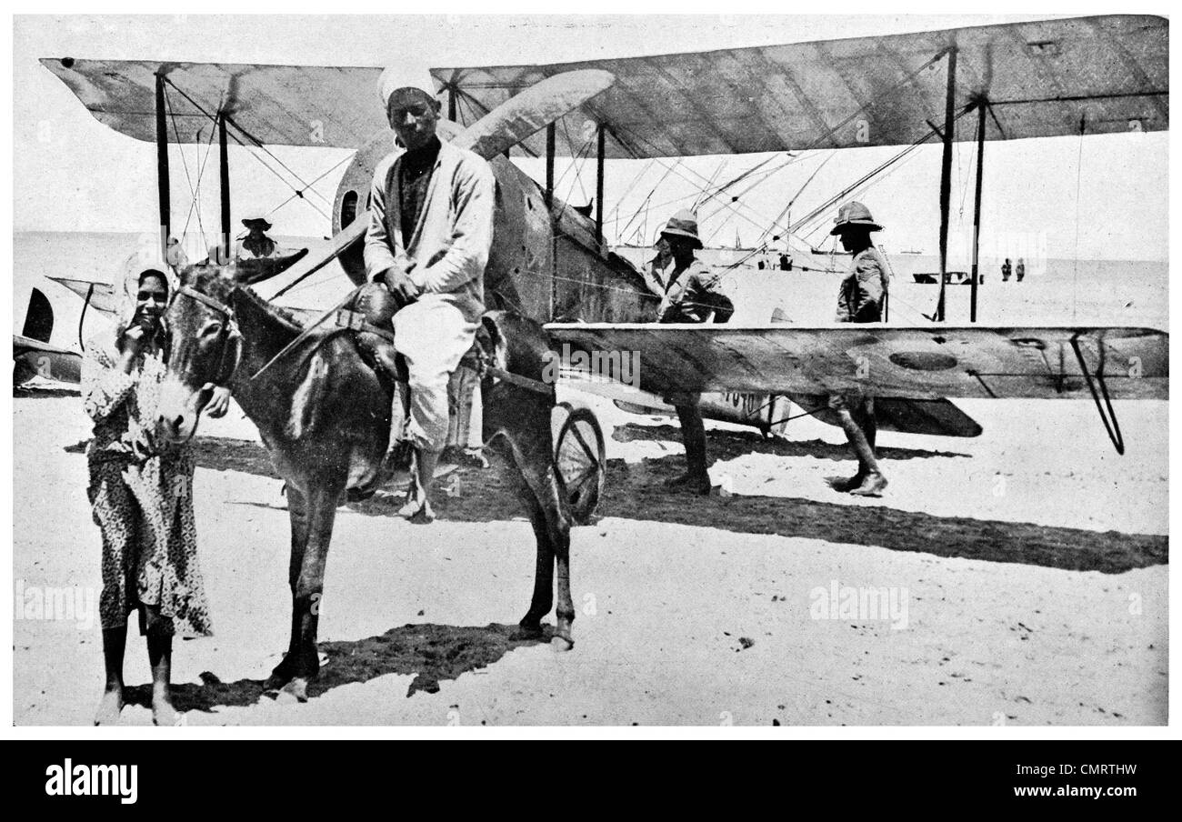 1918 British Royal Flying Air Corps and Arab Camel rider Holy Land Stock Photo