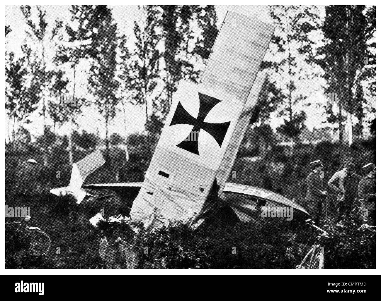 1918 Austrian Airplane shot down Italian War front Stock Photo