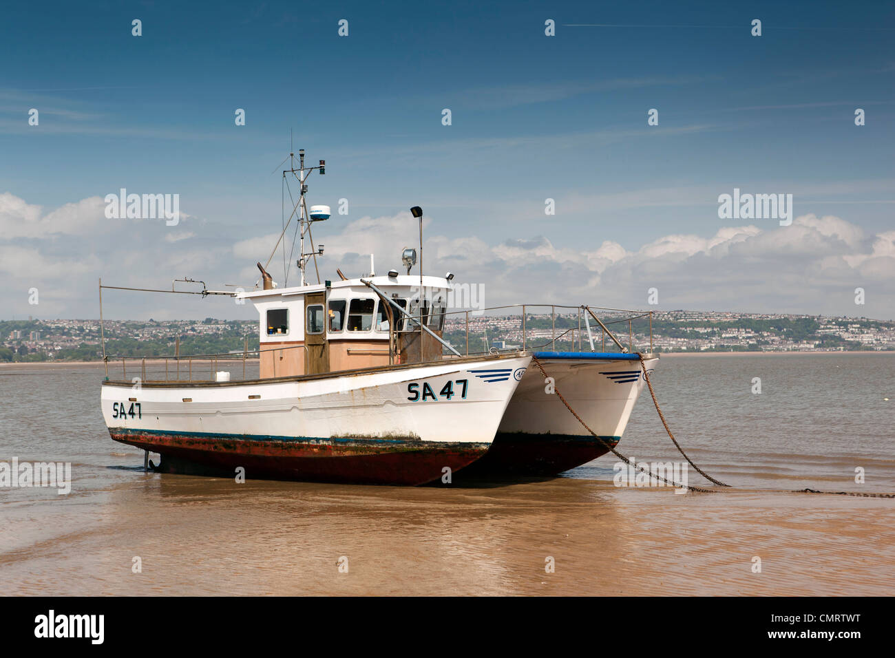 UK, Wales, Swansea, Mumbles, fishing catamaran SA47 moored in Swansea