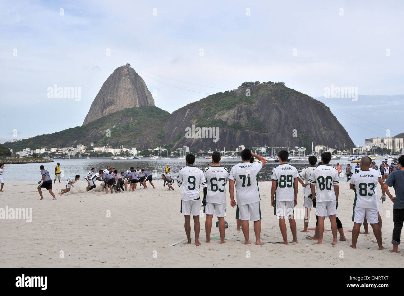 american football on Botafogo beach Rio de Janeiro Brazil Stock Photo