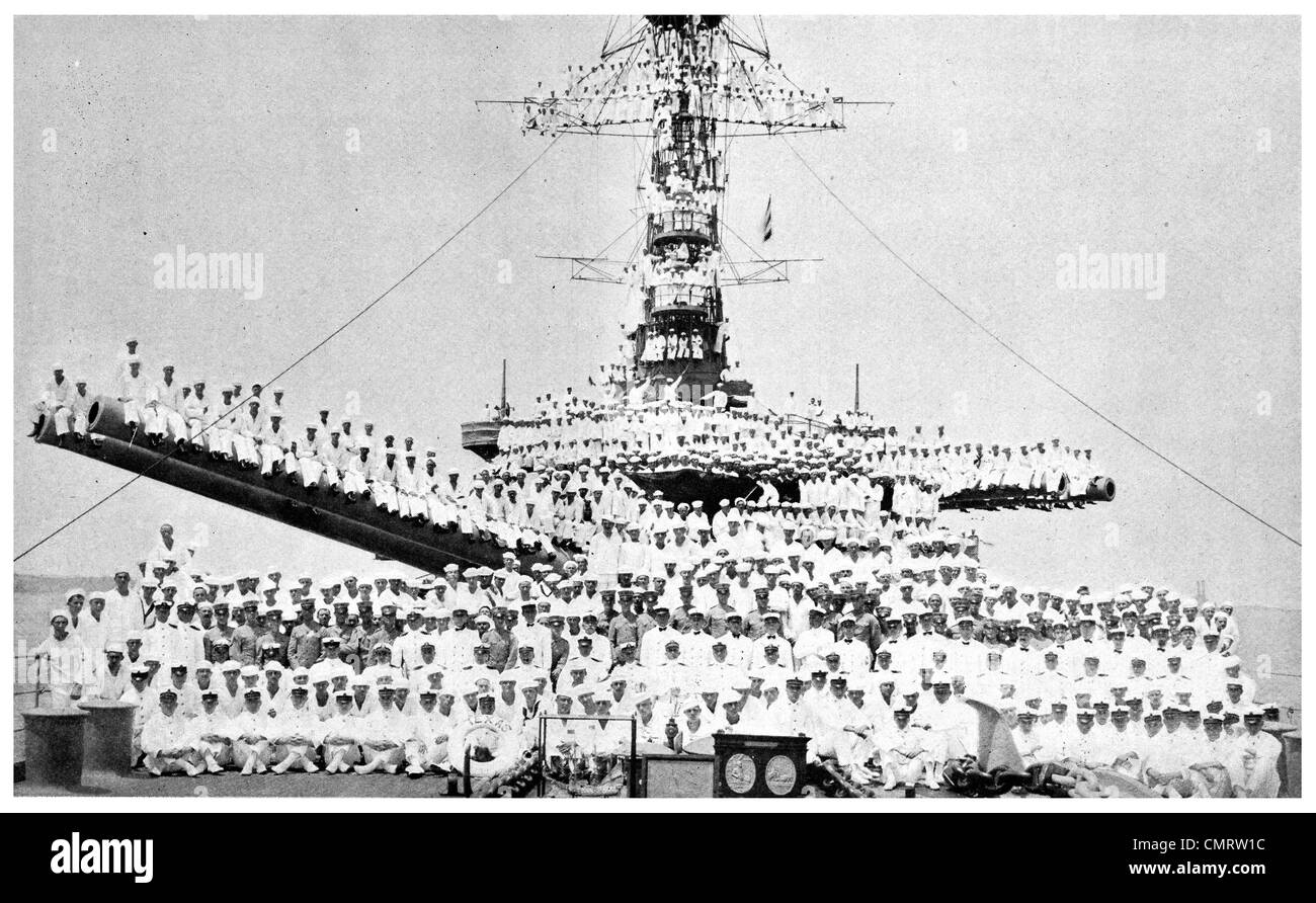 1918 US Navy Naval Sailors USS Texas New York-class dreadnought battleship BB-35 crew Stock Photo