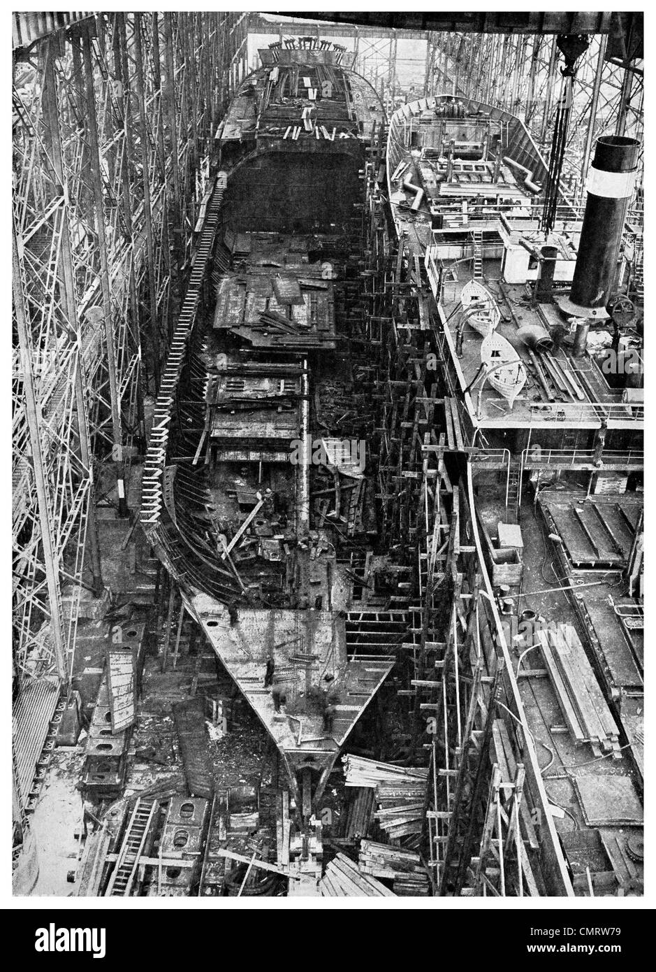 1918 Hog Island Concrete ship construction building in pairs Philadelphia, Pennsylvania, Stock Photo