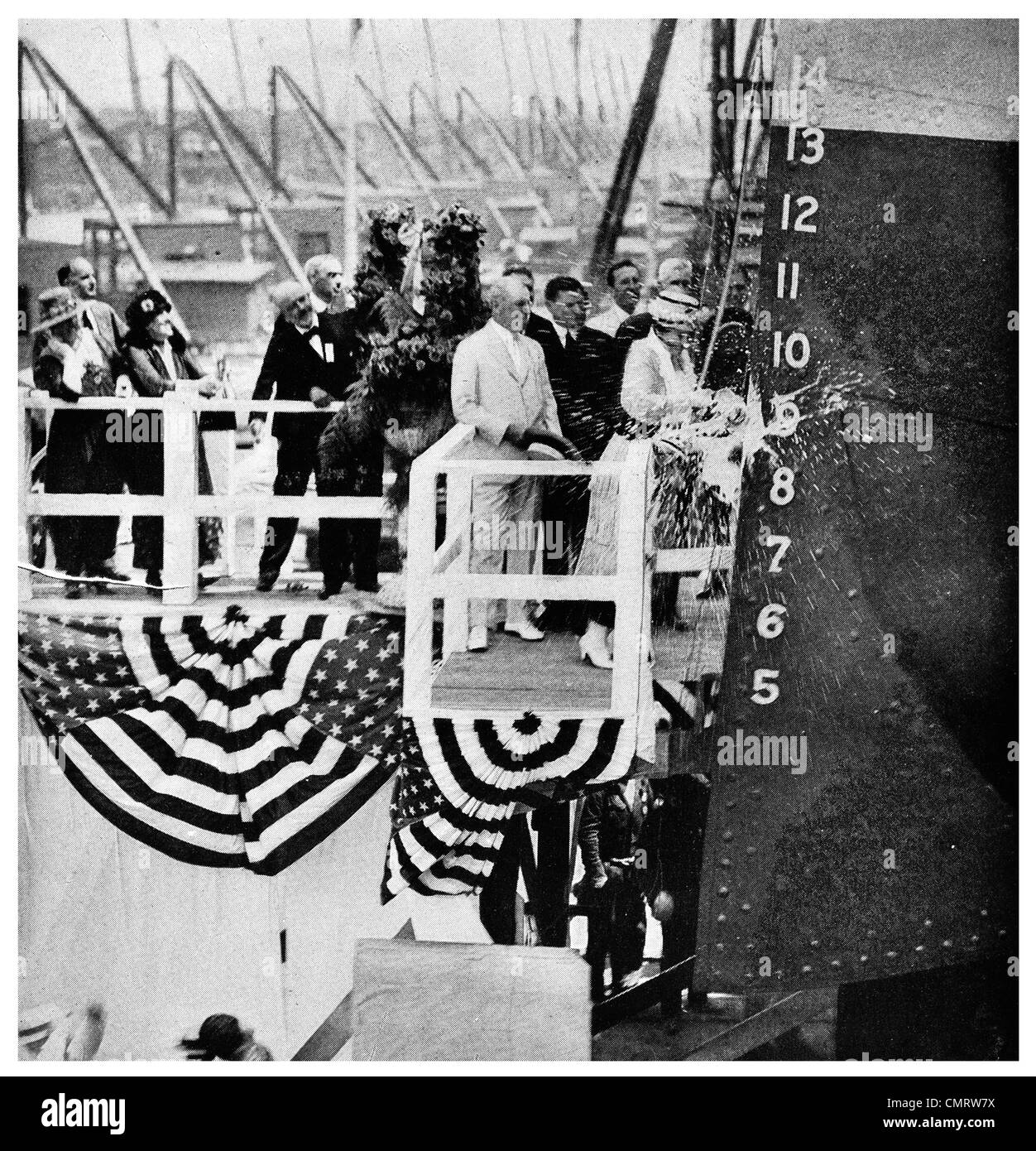 1918 Mrs Woodrow Wilson Launched ship 'Quistconck' Hog Island Philadelphia, Pennsylvania, Stock Photo