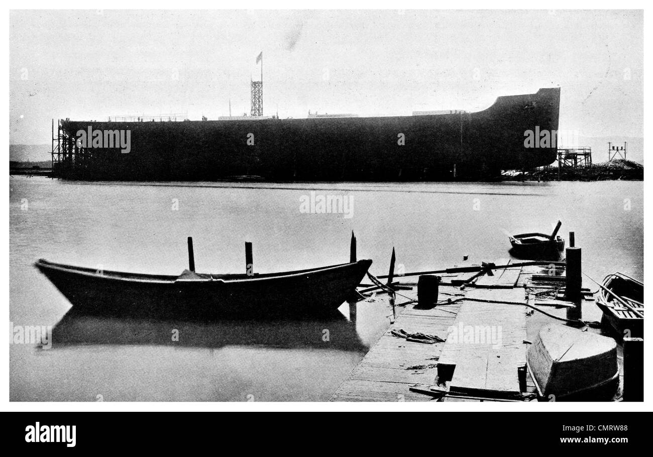 1918 'Faith' Large Concrete ship construction shipyard Hog Island Philadelphia, Pennsylvania, Stock Photo