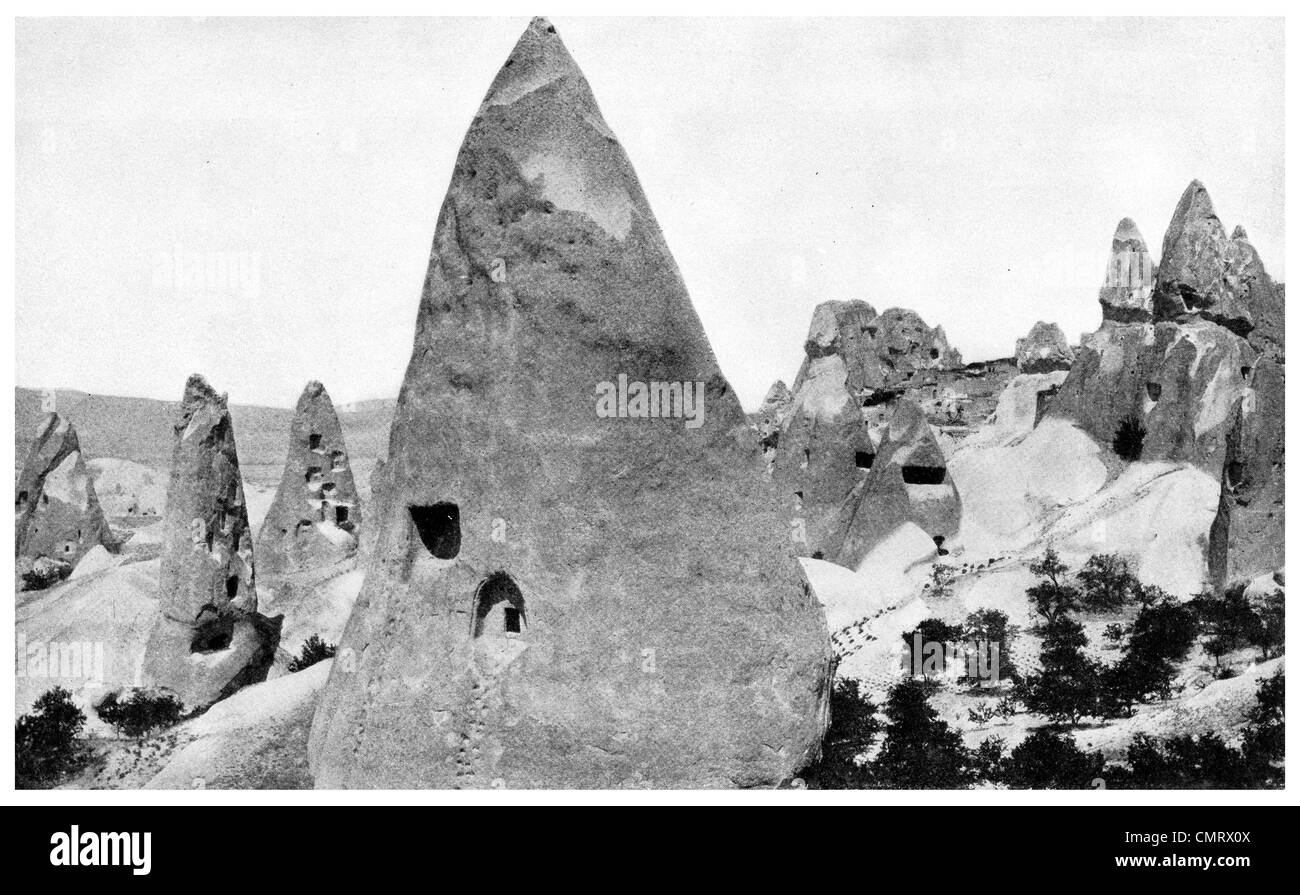 1919 Urgup Burgut Kalesi Nevşehir Province Central Anatolia Turkey. Cappadocia cave Stock Photo