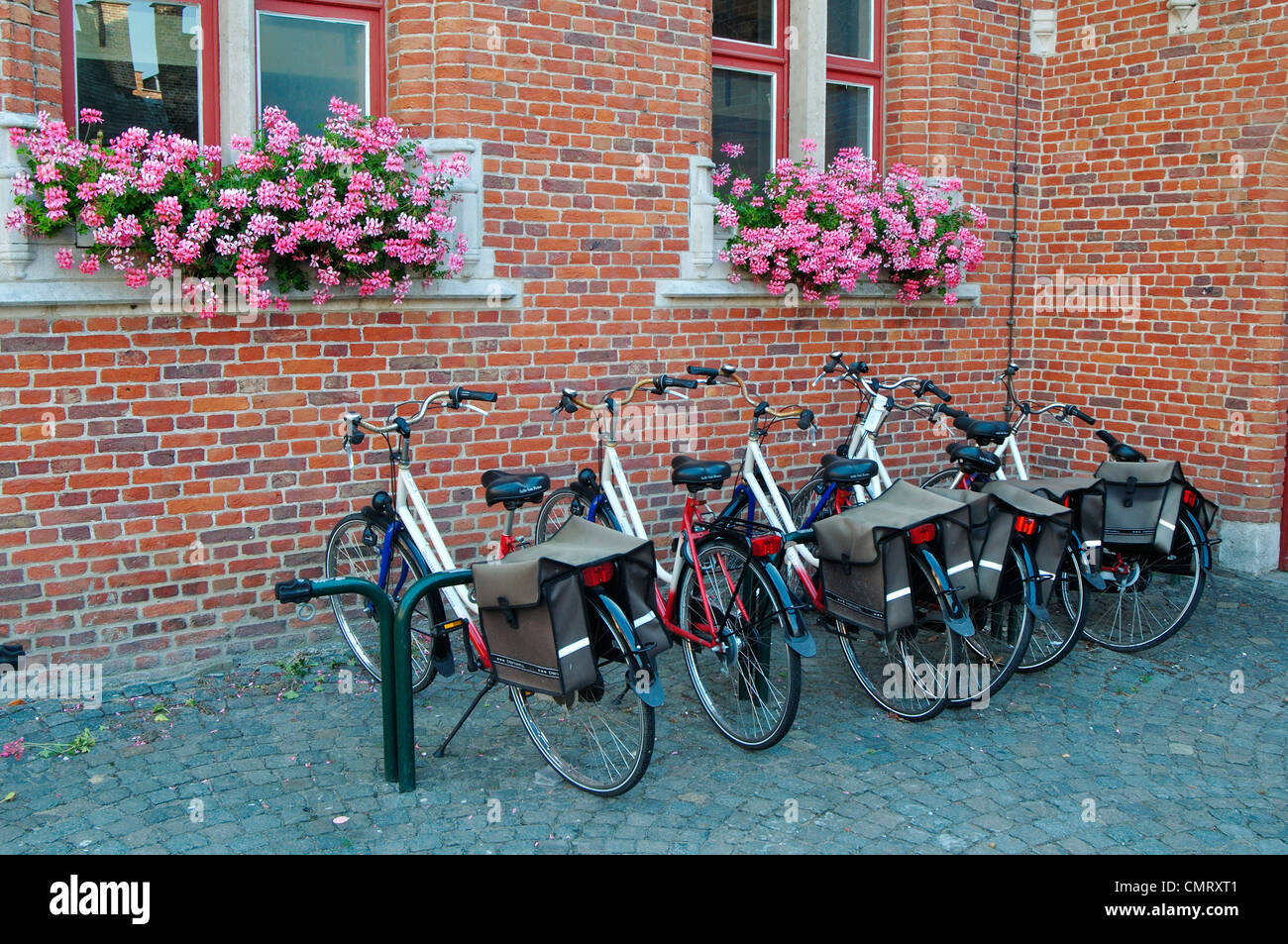 Belgium, Flanders, Bruges, Many Bicycle at a Bike Parking Stock Photo