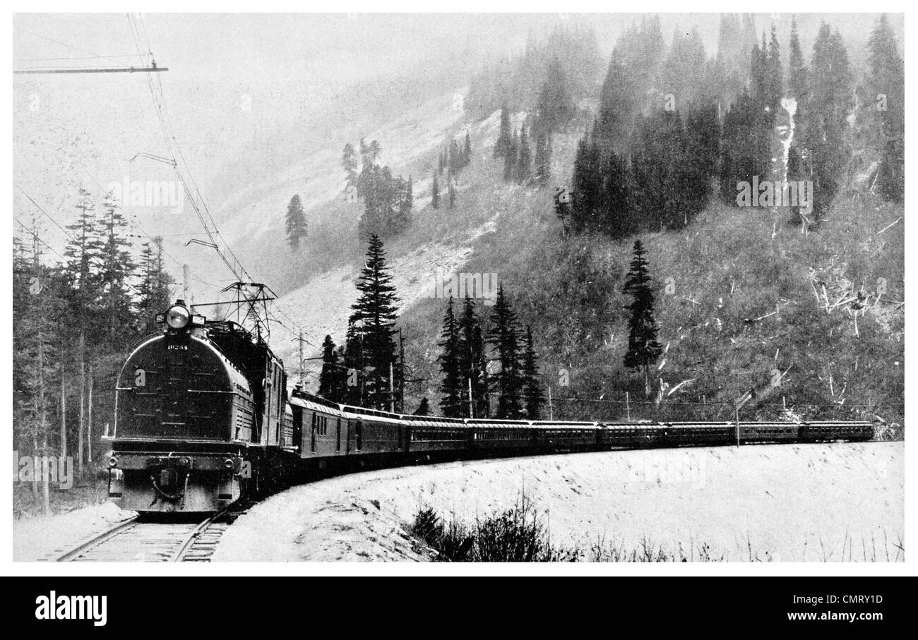 1923 Electrified railway rail train Rocky Mountain Stock Photo