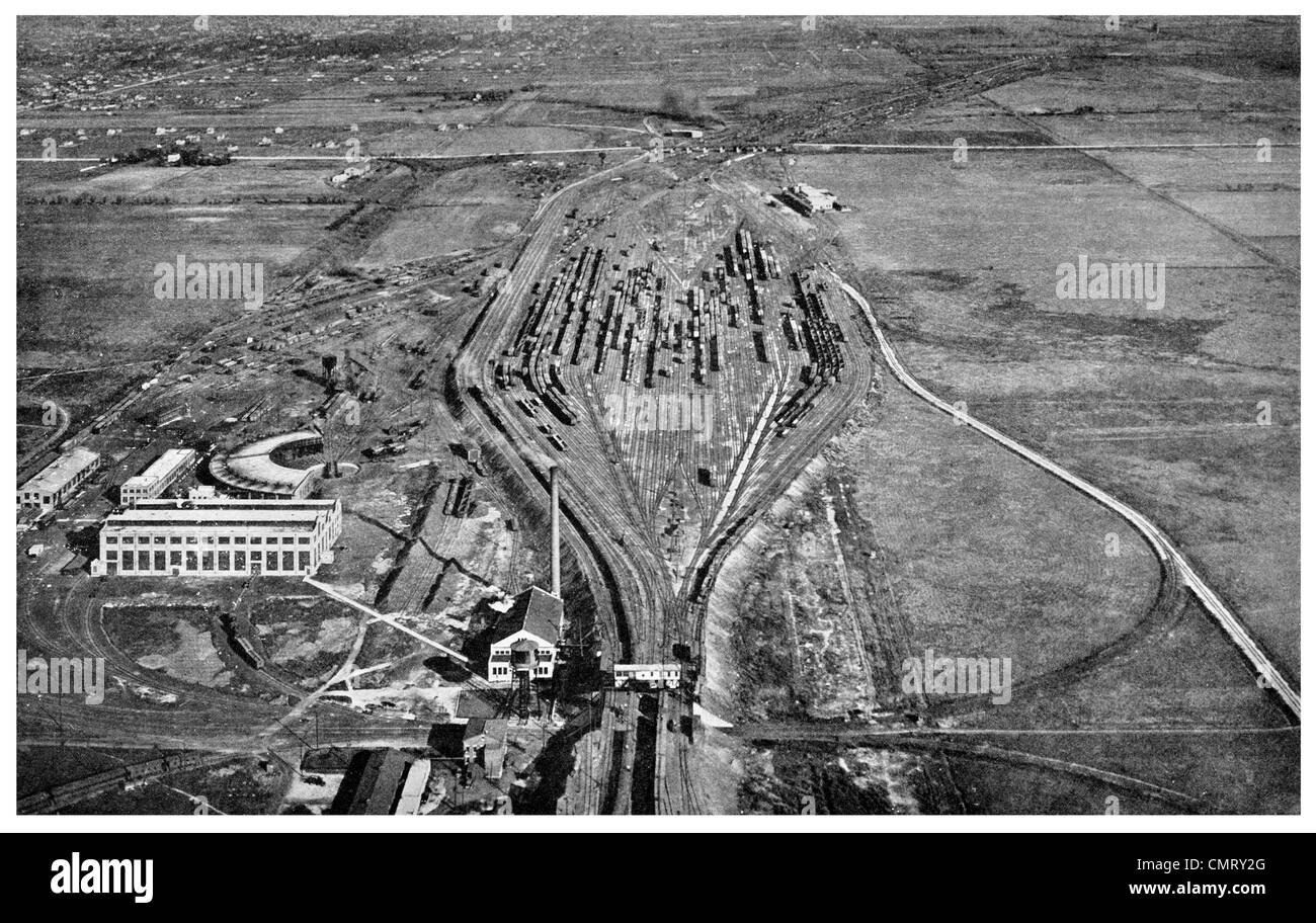 1923 Classification yard railroad train railway Chicago aerial view Stock Photo
