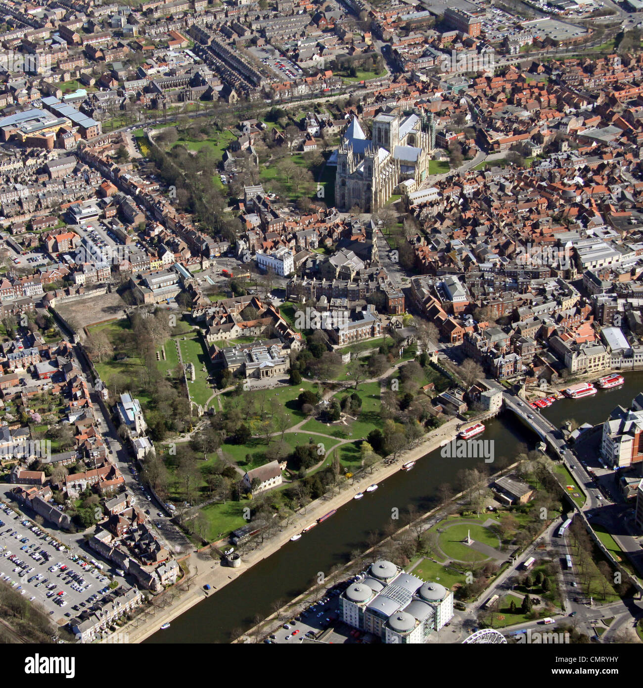 aerial view of The Yorkshire Museum, Museum Gardens and York Minster, York Stock Photo