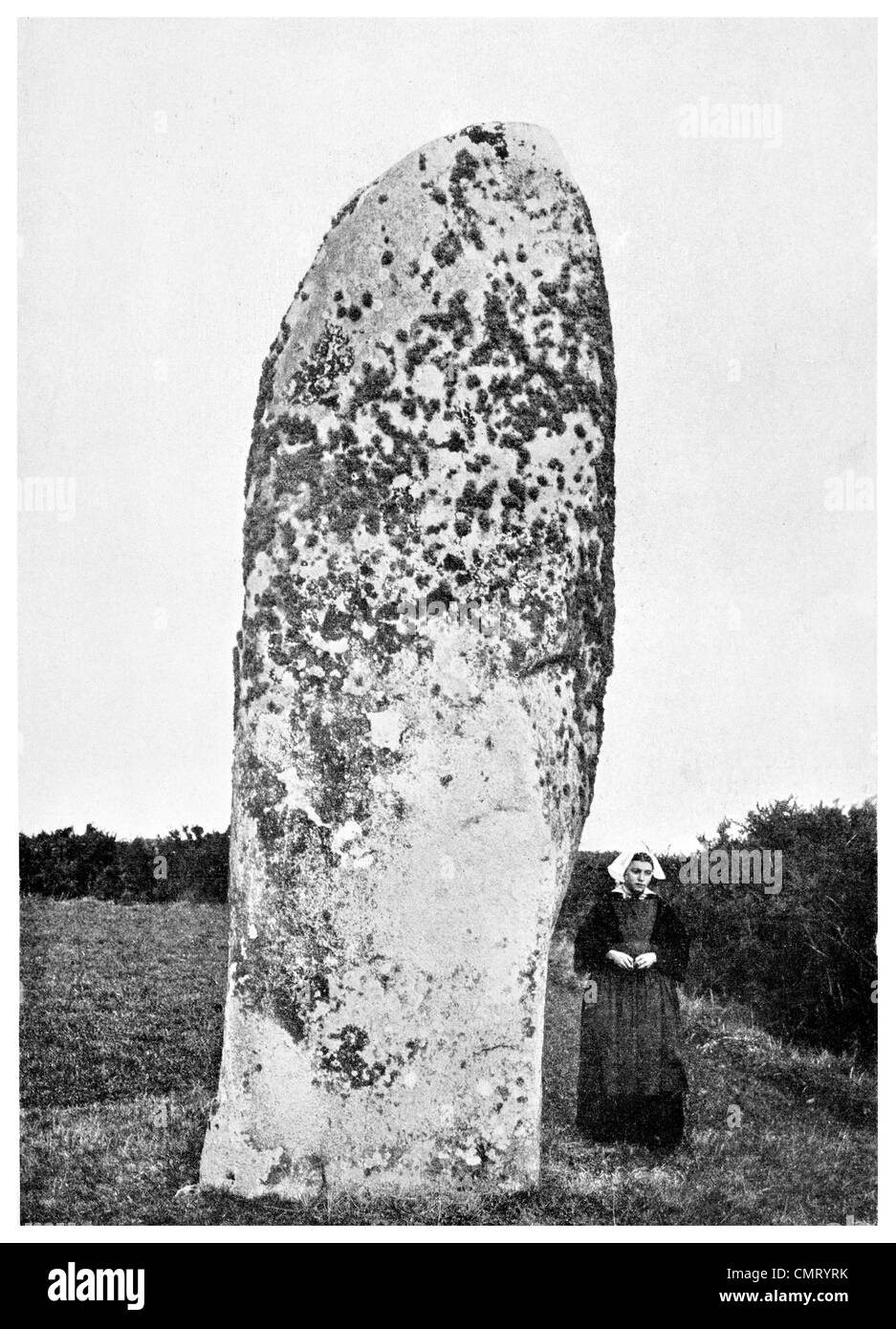 1923 The Kerderg giant at Carnac Karnag Brittany. France Stock Photo