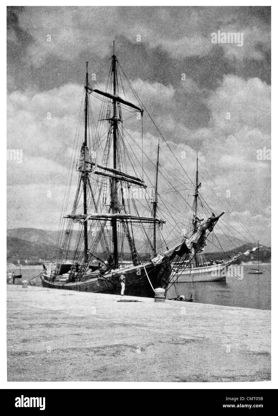 1923 Schooners in Harbour of Ajaccio dock Corsica Stock Photo