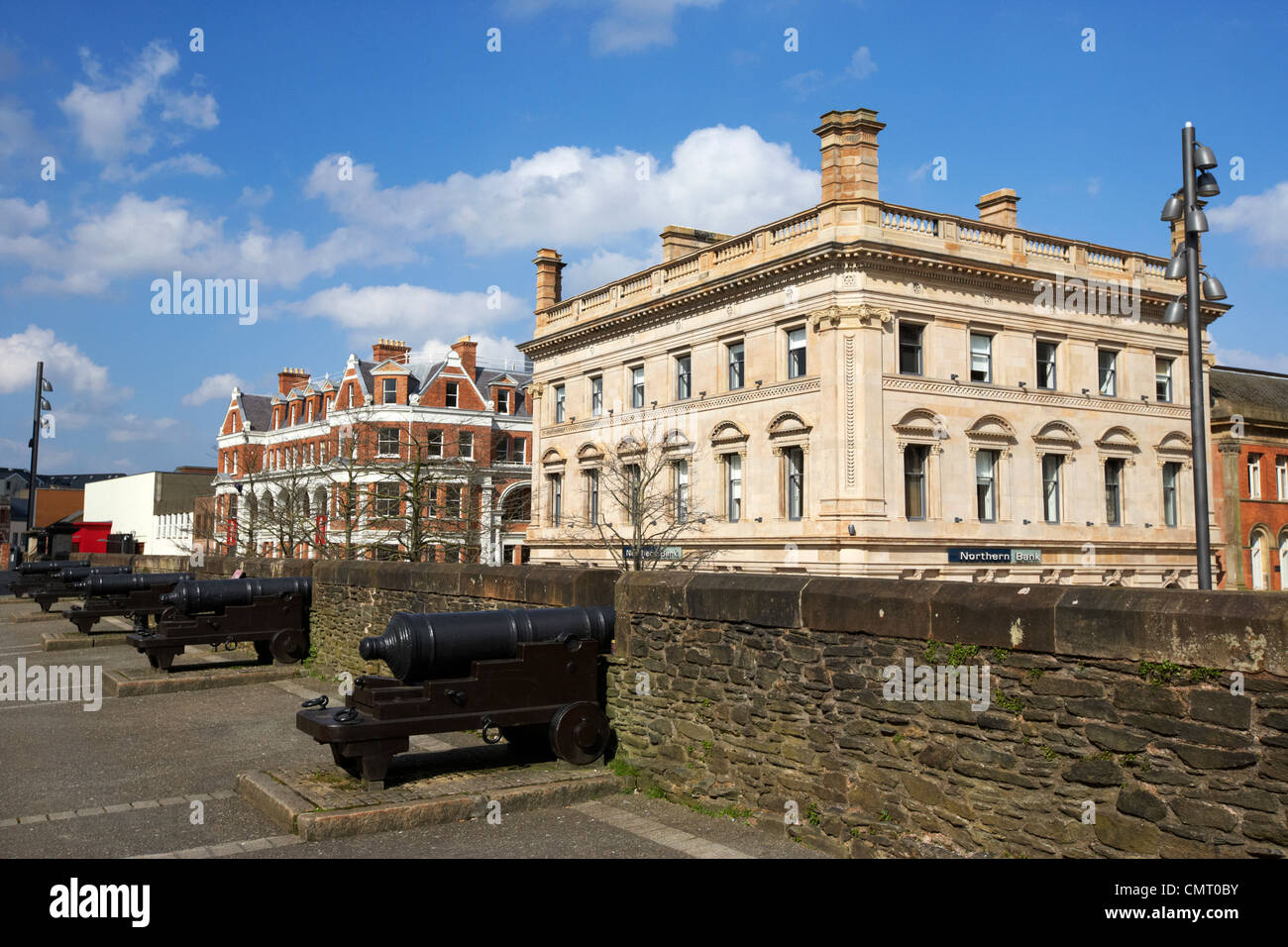 derrys walls shipquay place and buildings Derry city county londonderry northern ireland uk. Stock Photo