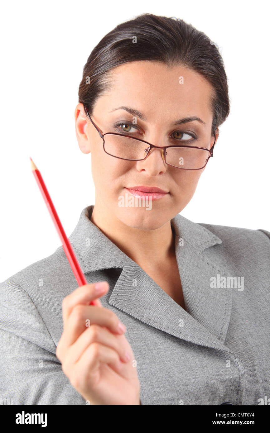 business woman holding pencil Stock Photo - Alamy