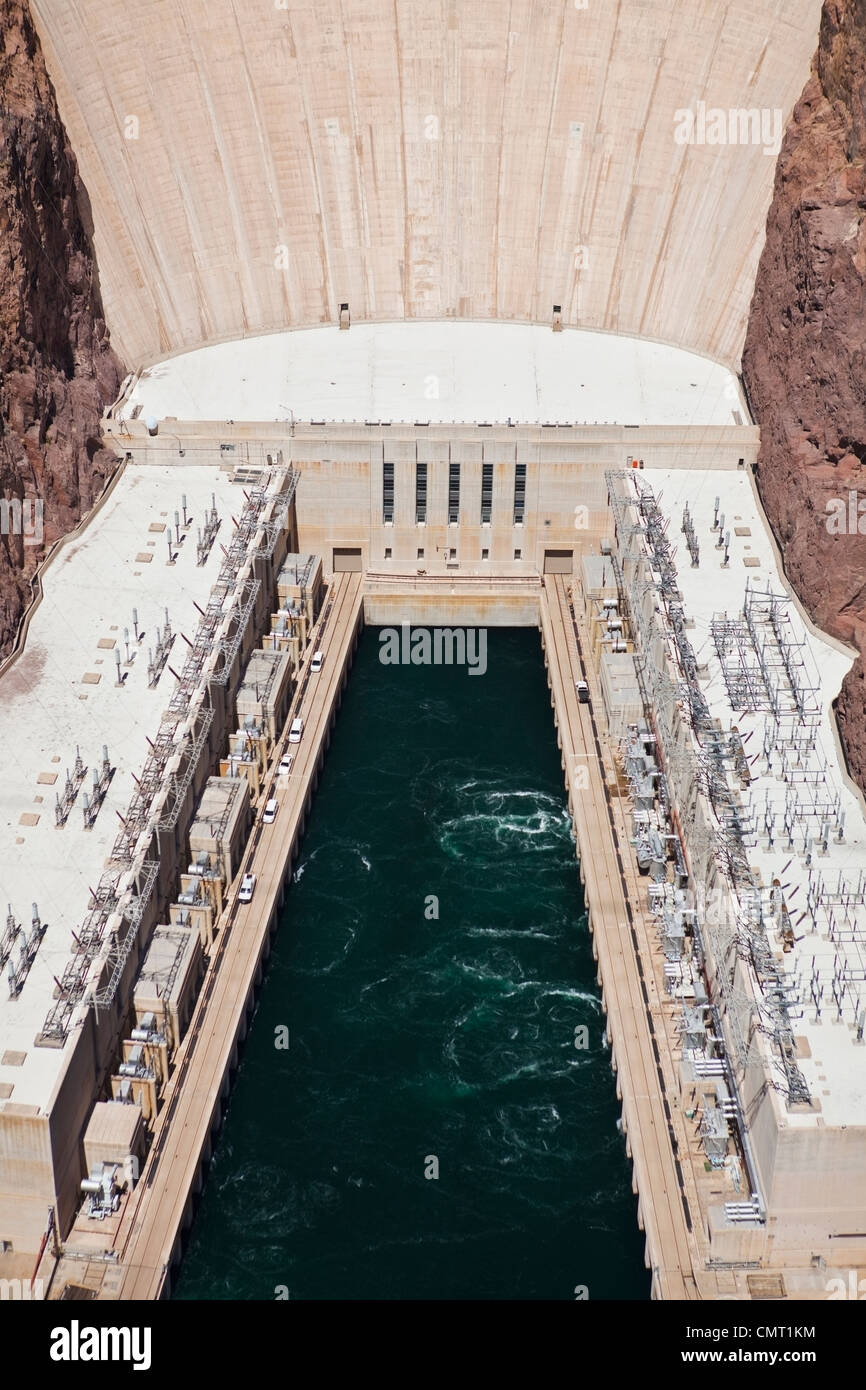 Hoover Dam and Lake Mead Black Canyon Colorado River View from above of the reservoir and hydroelectric dam Stock Photo