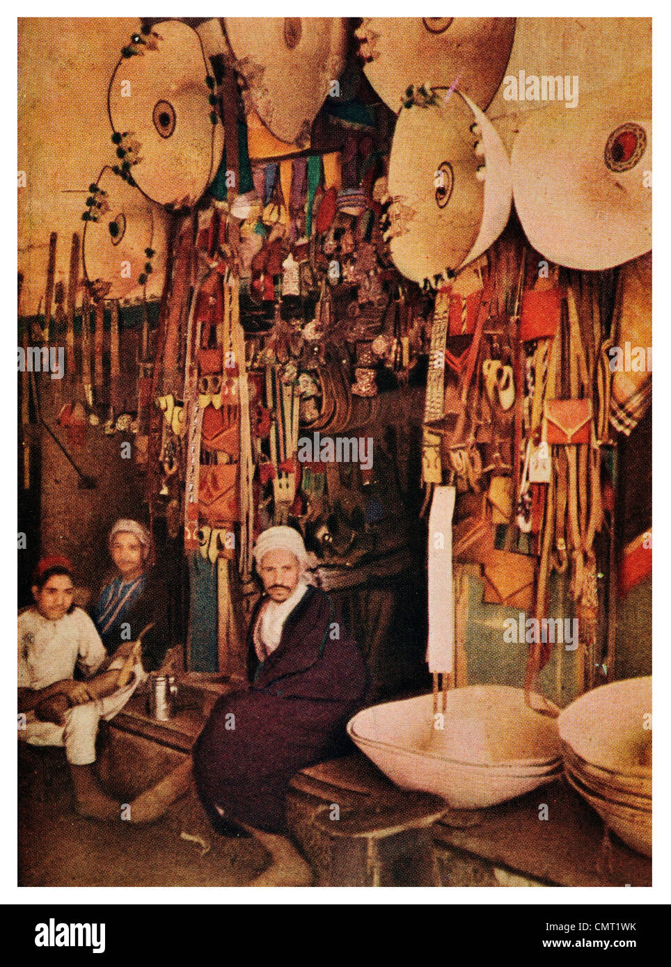 1924 hat and Leather shop Tunisian Merchant Tunis Stock Photo