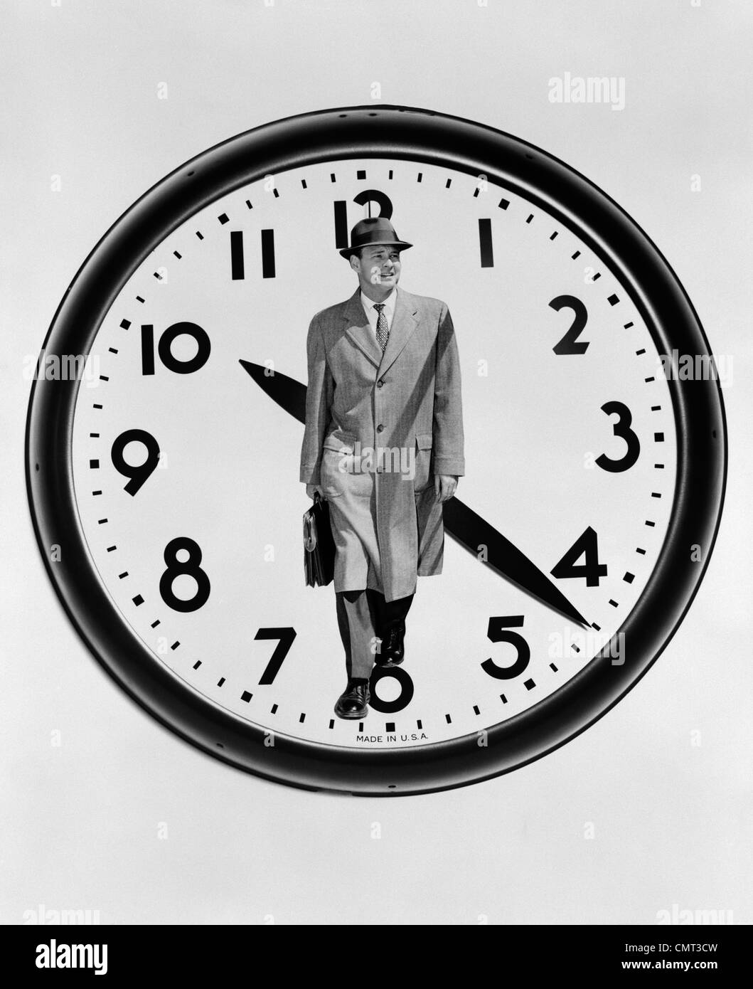 1960s 1950s MONTAGE BUSINESS MAN ON CLOCK FACE Stock Photo