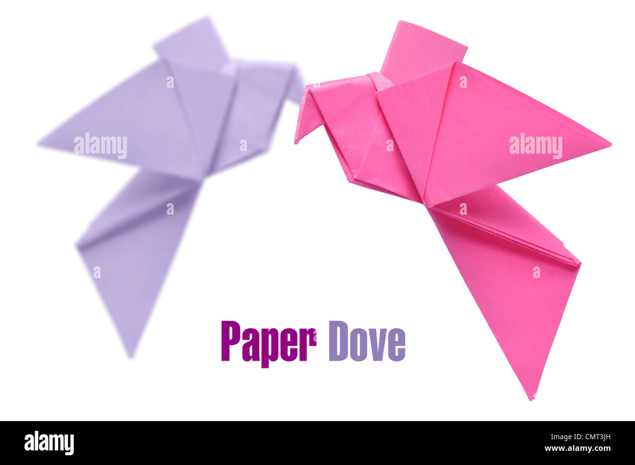 Two origami doves over white background Stock Photo