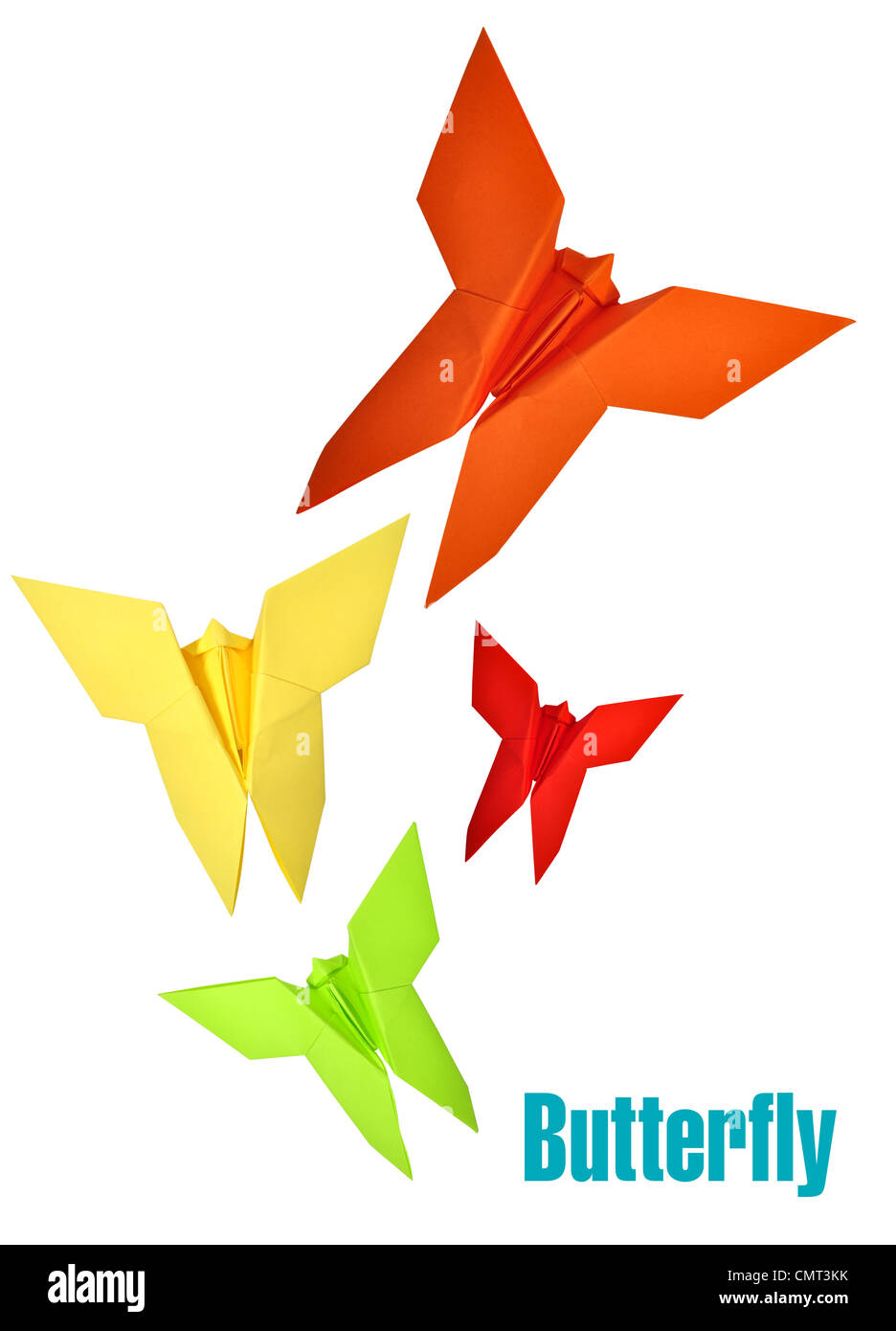 Origami Japanese paper butterflies over white background Stock Photo