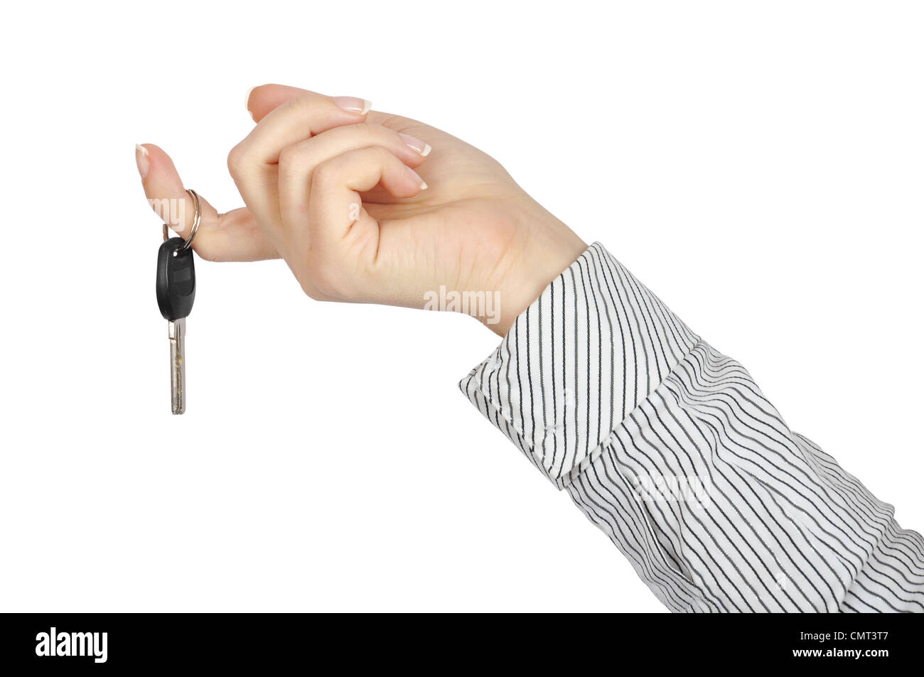 key in a female hand isolated on white background Stock Photo - Alamy