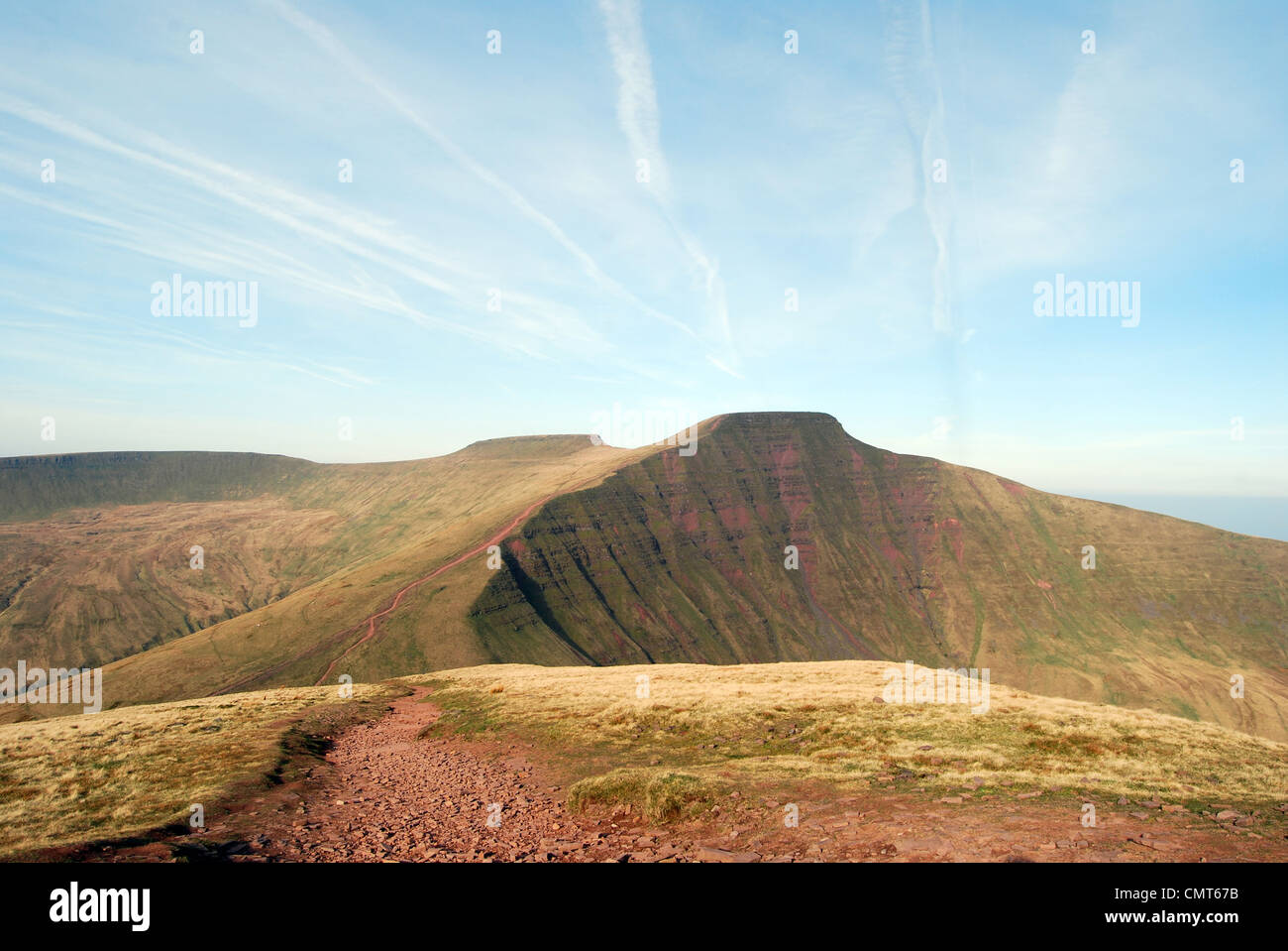 Pen y Fan and Corn Du taken from slopes of Y Crybyn Stock Photo