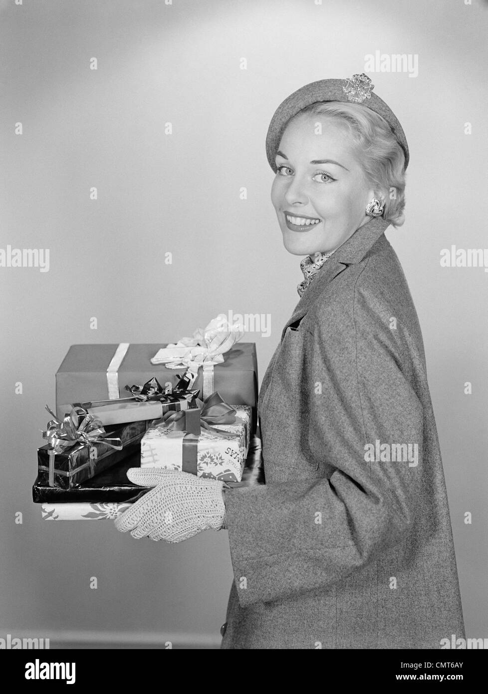 1950s christmas woman Black and White