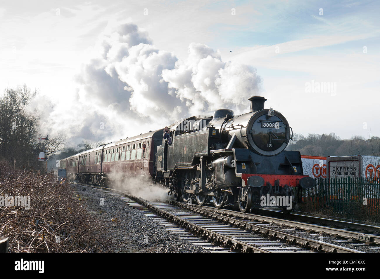 Steam locomotive pulling a passenger train on the East Lancs Railway at Ramsbottom Stock Photo