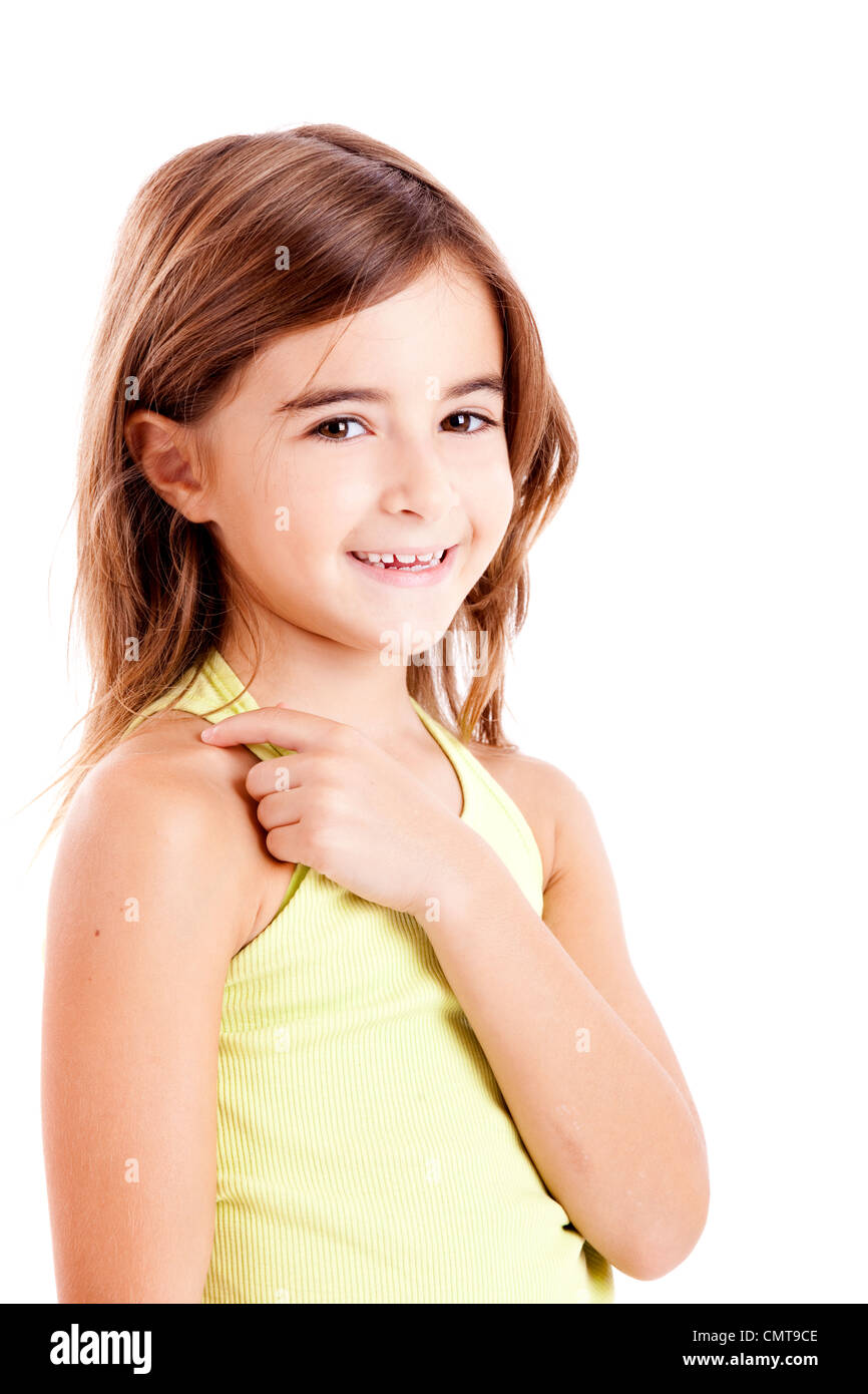 Portrait of a beautiful girl isolated one white Stock Photo - Alamy