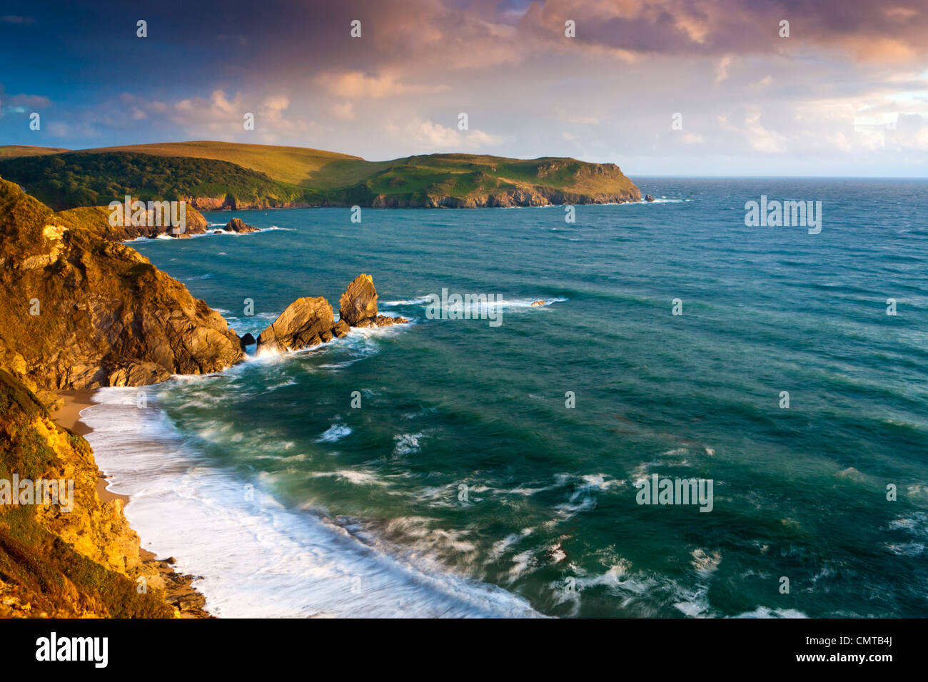 The South West Coast Path along English Channel cliff towards Bolt Tail, Outer Hope, South Devon, England, UK, EU Stock Photo
