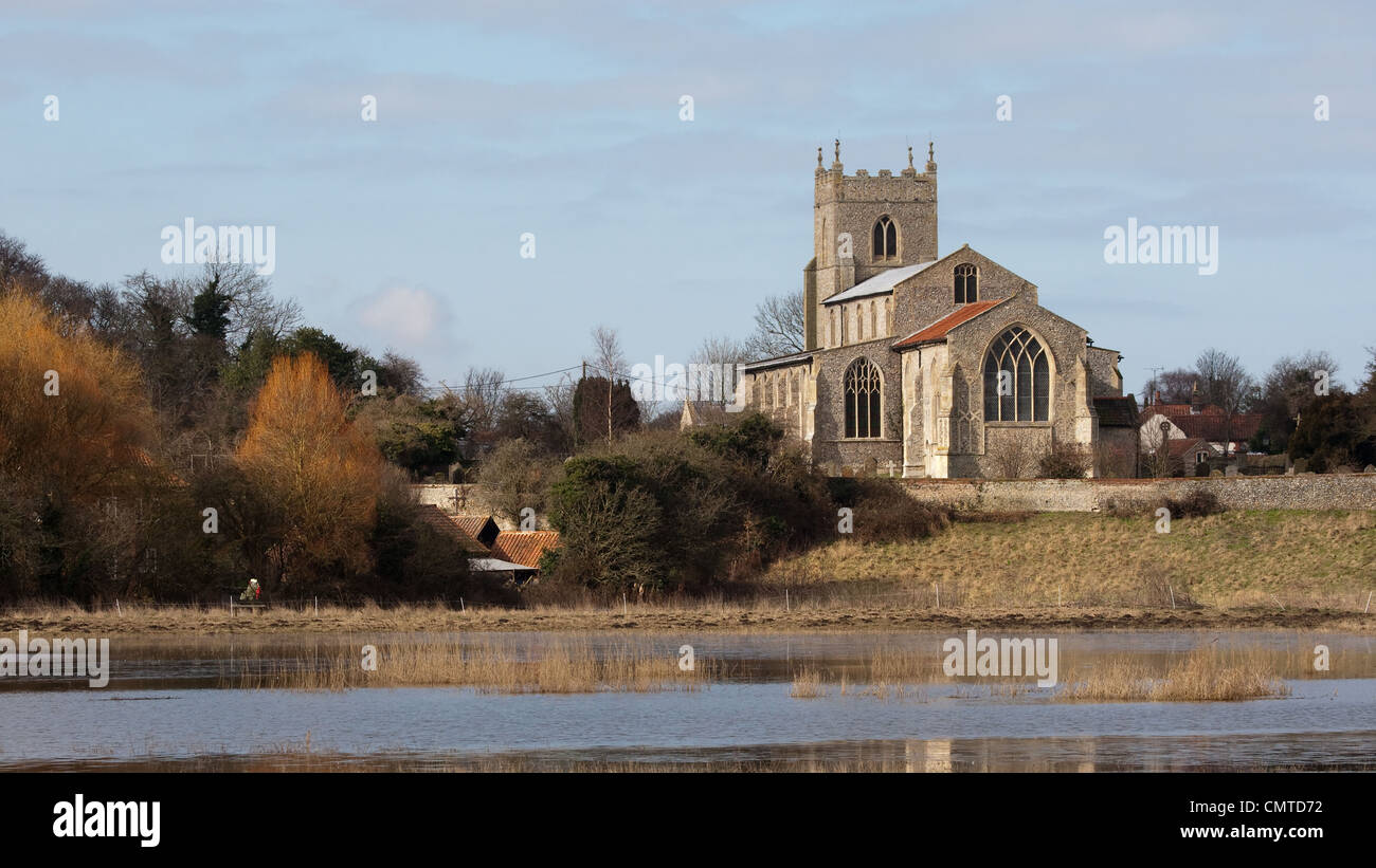 Wiveton church standing above the water meadows, Norfolk Stock Photo ...