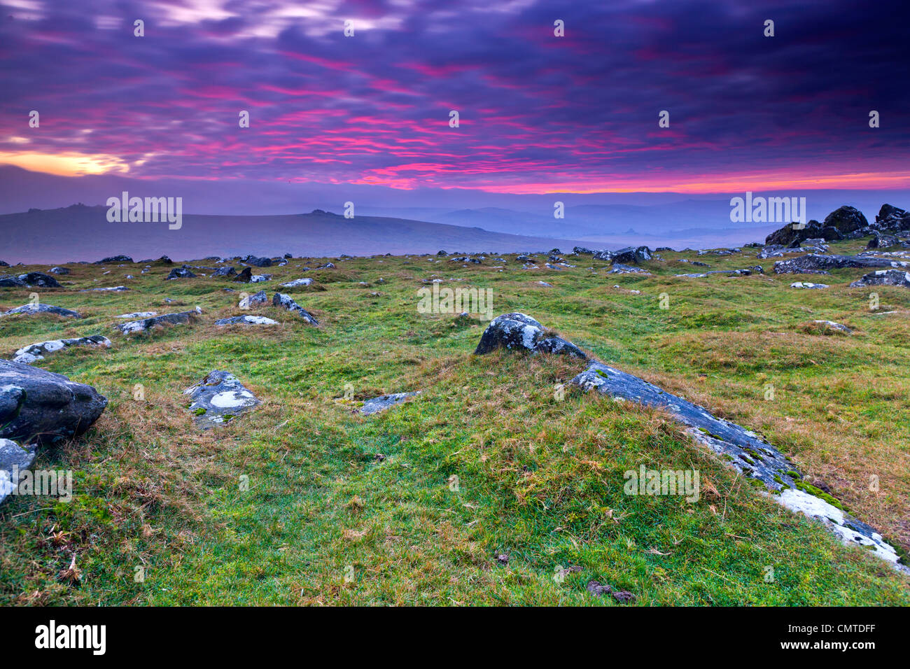 View from Cox Tor towards Feather Tor And Vixen Tor, Dartmor National Park, Stock Photo
