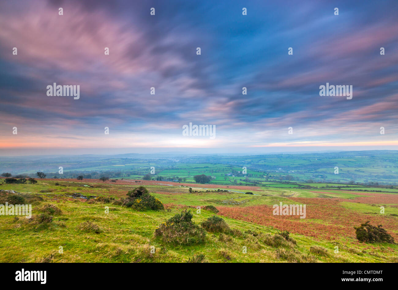 View from Cox Tor towards Tavistock, Dartmor National Park, Stock Photo