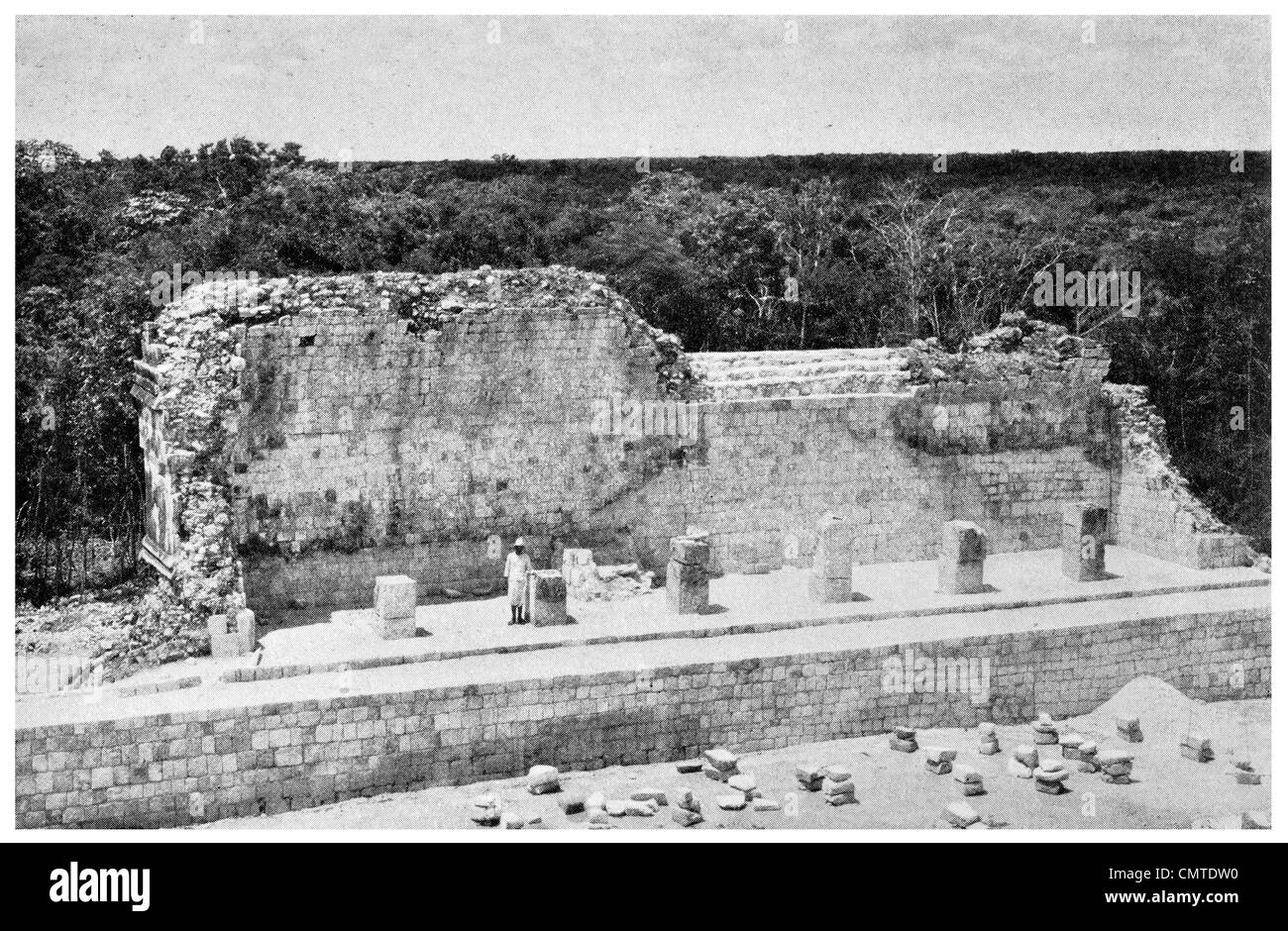 1925 Chichen Itza South Temple Tlachtli Field Yucatan, Mexico Stock Photo