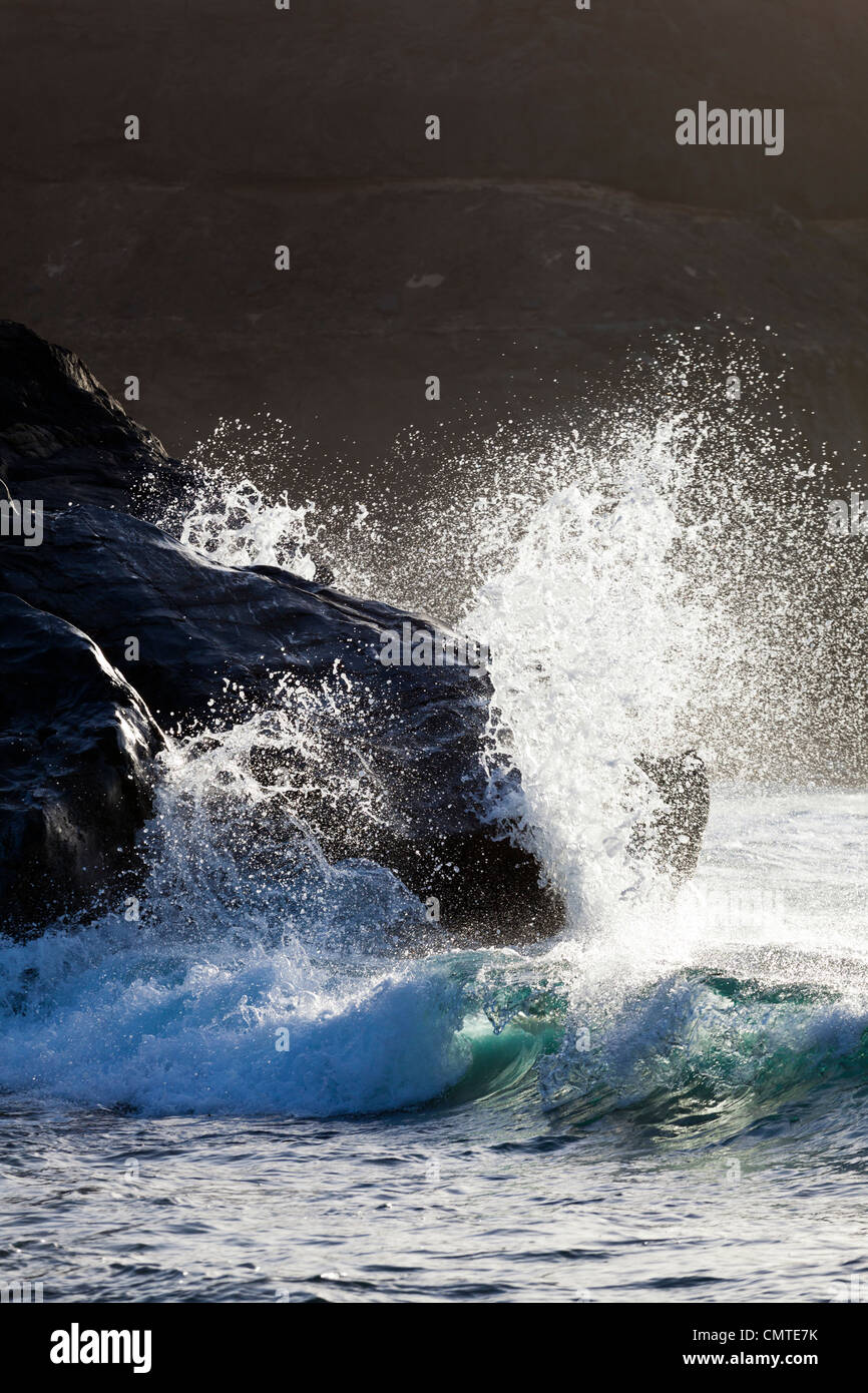 Atlantic rollers breaking on rocks at Los Molinos, Fuerteventura, Canary Islands Stock Photo