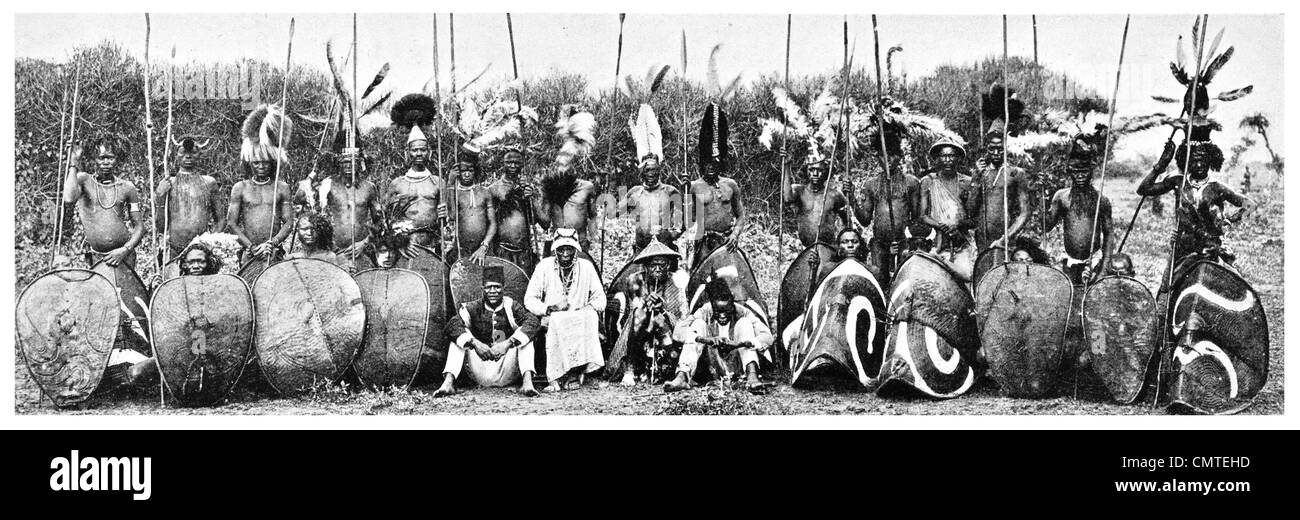 1925 Warriors in Kenya Colony  Kavirondo Tribe Stock Photo